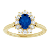 10K Gold Emerald Lab-Grown Blue Sapphire & Lab-Grown Diamond Halo-Style Ring - Yellow Gold - view 3