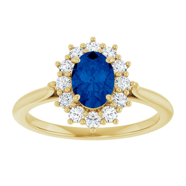 10K Gold Emerald Lab-Grown Blue Sapphire & Lab-Grown Diamond Halo-Style Ring - Yellow Gold - view 3