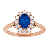 14K Gold Emerald Lab-Grown Blue Sapphire & Lab-Grown Diamond Halo-Style Ring - Rose Gold - view 3