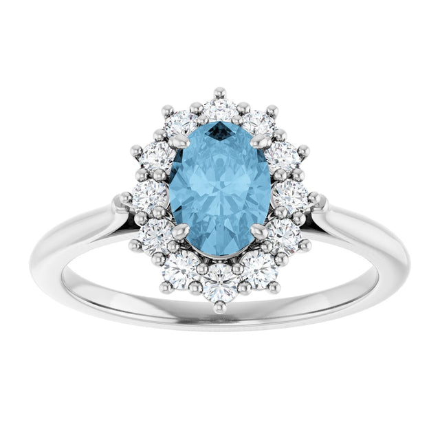 10K Gold Emerald Natural Sky Blue Topaz & Lab-Grown Diamond Halo-Style Ring - White Gold - view 3