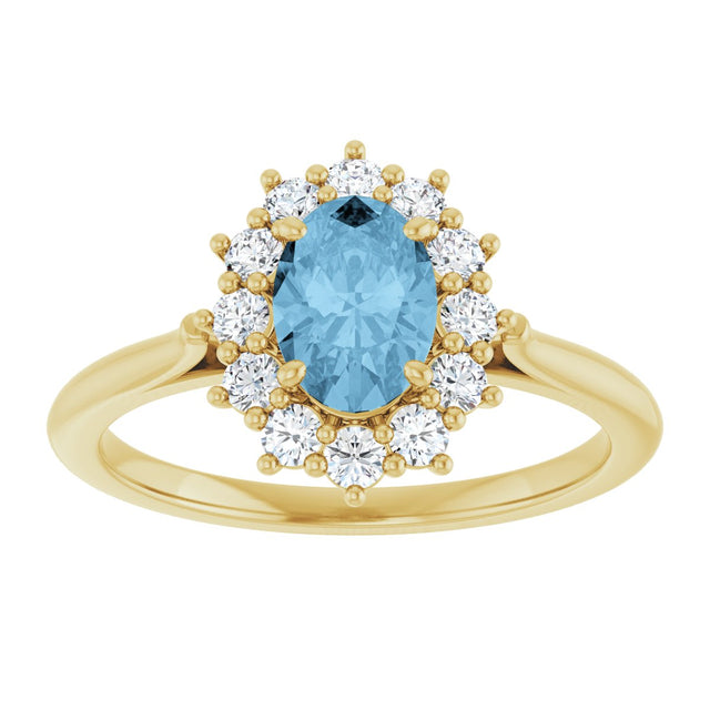 10K Gold Emerald Natural Sky Blue Topaz & Lab-Grown Diamond Halo-Style Ring - Yellow Gold - view 3