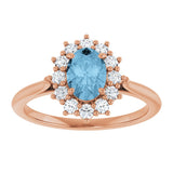14K Gold Emerald Natural Sky Blue Topaz & Lab-Grown Diamond Halo-Style Ring - Rose Gold - view 3