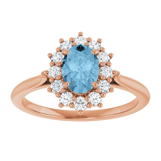 14K Gold Emerald Natural Sky Blue Topaz & Lab-Grown Diamond Halo-Style Ring - Rose Gold - view 3