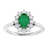 14K Gold Emerald Lab-Grown Emerald & Lab-Grown Diamond Halo-Style Ring - White Gold - view 3