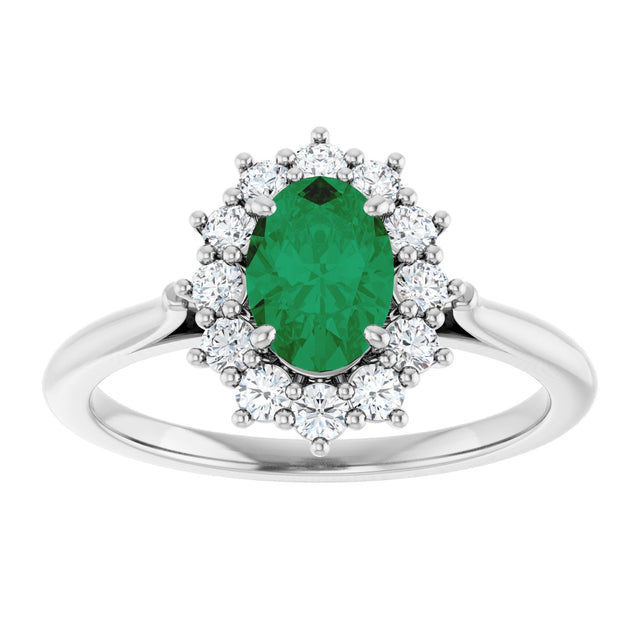 14K Gold Emerald Lab-Grown Emerald & Lab-Grown Diamond Halo-Style Ring - White Gold - view 3