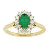 14K Gold Emerald Lab-Grown Emerald & Lab-Grown Diamond Halo-Style Ring - Yellow Gold - view 3