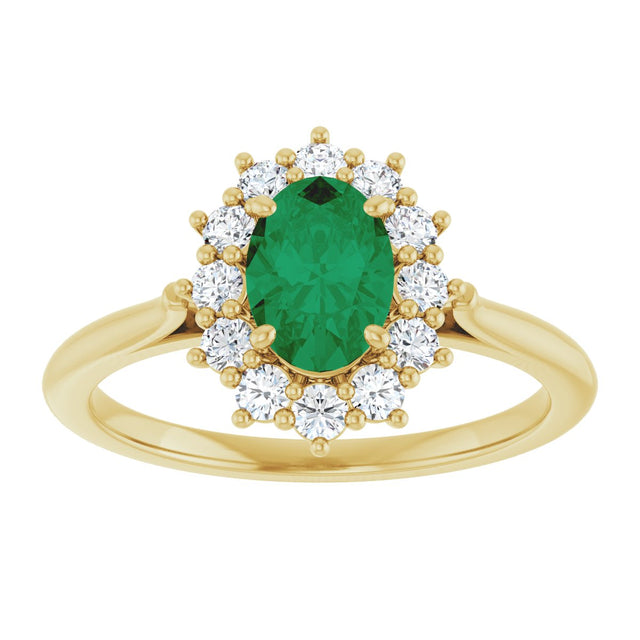 14K Gold Emerald Lab-Grown Emerald & Lab-Grown Diamond Halo-Style Ring - Yellow Gold - view 3