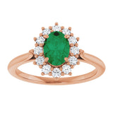 14K Gold Emerald Lab-Grown Emerald & Lab-Grown Diamond Halo-Style Ring - Rose Gold - view 3
