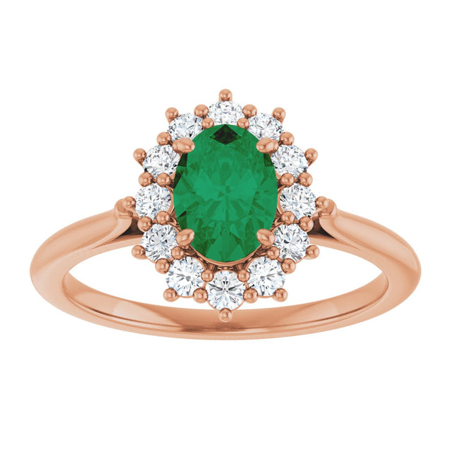 14K Gold Emerald Lab-Grown Emerald & Lab-Grown Diamond Halo-Style Ring - Rose Gold - view 3