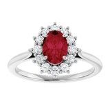10K Gold Emerald Lab-Grown Ruby & Lab-Grown Diamond Halo-Style Ring - White Gold - view 3
