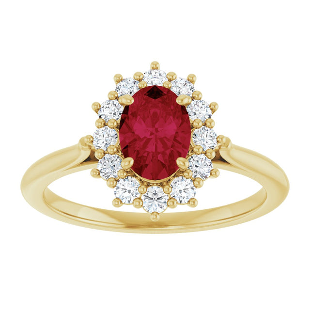 10K Gold Emerald Lab-Grown Ruby & Lab-Grown Diamond Halo-Style Ring - Yellow Gold - view 3