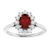 10K Gold Emerald Natural Mozambique Garnet & Lab-Grown Diamond Halo-Style Ring - White Gold - view 3