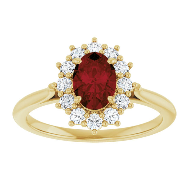 10K Gold Emerald Natural Mozambique Garnet & Lab-Grown Diamond Halo-Style Ring - Yellow Gold - view 3