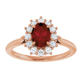 14K Gold Emerald Natural Mozambique Garnet & Lab-Grown Diamond Halo-Style Ring - Rose Gold - view 3