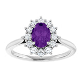 10K Gold Emerald Natural Amethyst & Lab-Grown Diamond Halo-Style Ring - White Gold - view 3