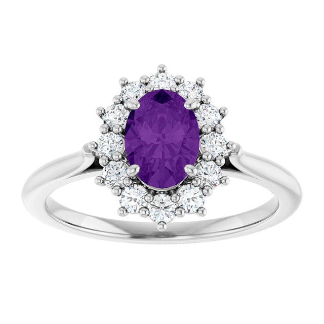 10K Gold Emerald Natural Amethyst & Lab-Grown Diamond Halo-Style Ring - White Gold - view 3