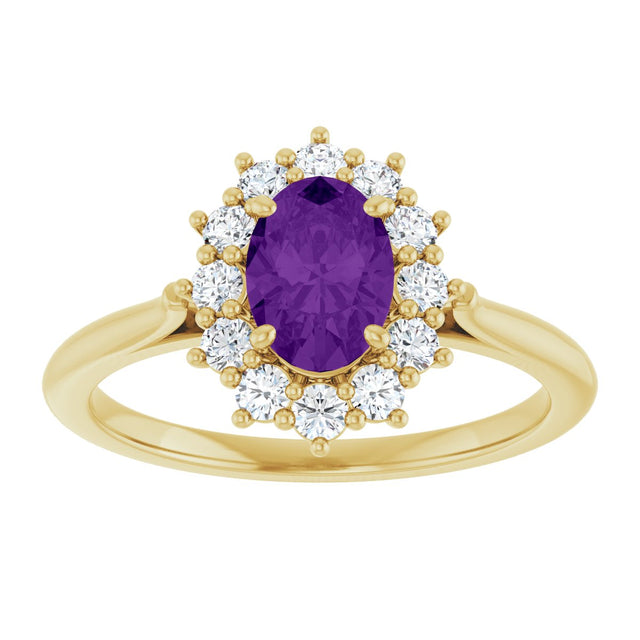10K Gold Emerald Natural Amethyst & Lab-Grown Diamond Halo-Style Ring - Yellow Gold - view 3