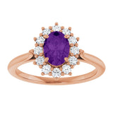 14K Gold Emerald Natural Amethyst & Lab-Grown Diamond Halo-Style Ring - Rose Gold - view 3
