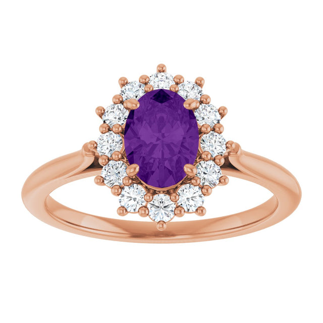 14K Gold Emerald Natural Amethyst & Lab-Grown Diamond Halo-Style Ring - Rose Gold - view 3