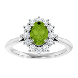 10K Gold Emerald Natural Peridot & Lab-Grown Diamond Halo-Style Ring - White Gold - view 3