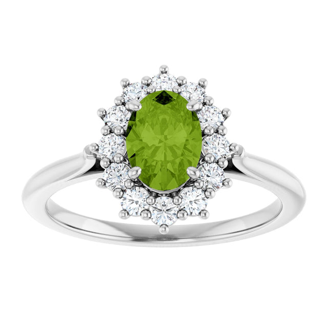 10K Gold Emerald Natural Peridot & Lab-Grown Diamond Halo-Style Ring - White Gold - view 3