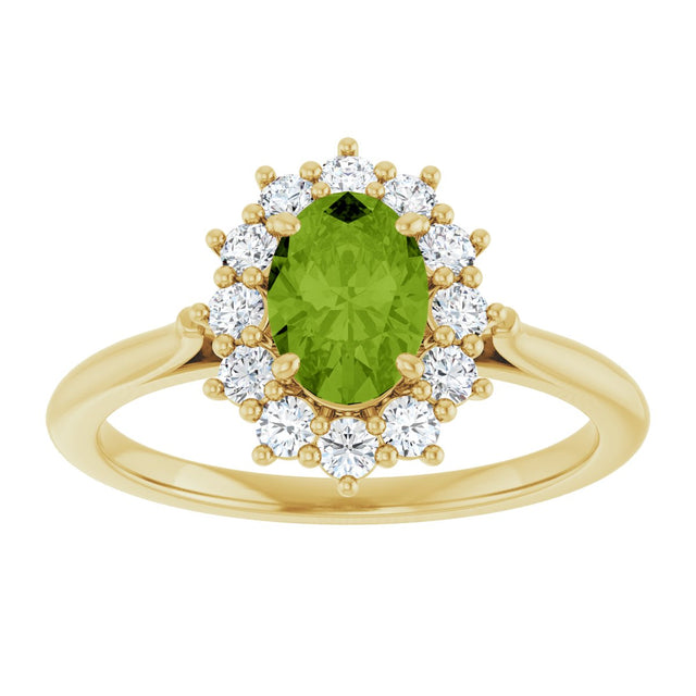 10K Gold Emerald Natural Peridot & Lab-Grown Diamond Halo-Style Ring - Yellow Gold - view 3