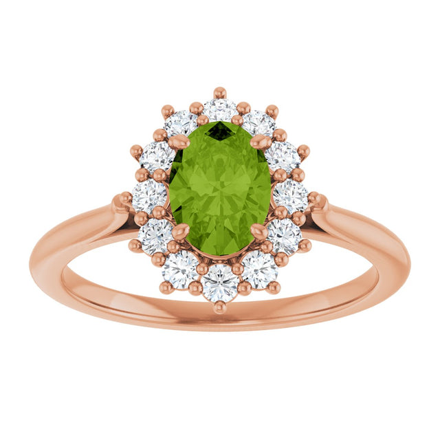 14K Gold Emerald Natural Peridot & Lab-Grown Diamond Halo-Style Ring - Rose Gold - view 3