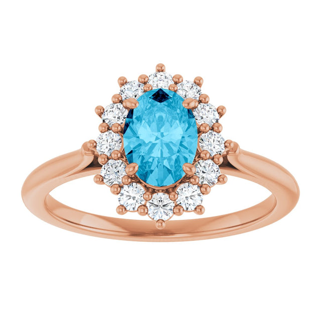14K Gold Emerald Lab-Grown Diamond Halo-Style Ring - Rose Gold - view 3