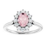 14K Gold Oval Natural Pink Morganite & Natural Diamond Halo-Style Ring – 7mm Stones - White Gold - view 3