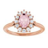 14K Gold Oval Natural Pink Morganite & Natural Diamond Halo-Style Ring – 7mm Stones - Rose Gold - view 3