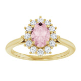 14K Gold Oval Natural Pink Morganite & Natural Diamond Halo-Style Ring – 7mm Stones - Yellow Gold - view 3