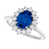 10K Gold Emerald Lab-Grown Blue Sapphire & Lab-Grown Diamond Halo-Style Ring - White Gold - view 5