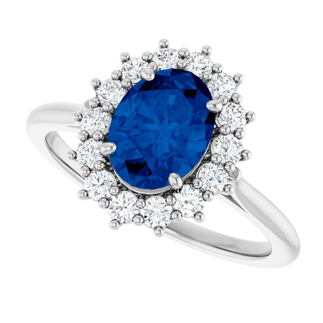10K Gold Emerald Lab-Grown Blue Sapphire & Lab-Grown Diamond Halo-Style Ring - White Gold - view 5