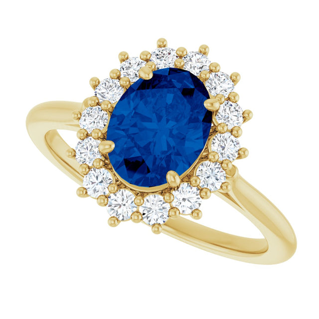 10K Gold Emerald Lab-Grown Blue Sapphire & Lab-Grown Diamond Halo-Style Ring - Yellow Gold - view 5