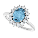 10K Gold Emerald Natural Sky Blue Topaz & Lab-Grown Diamond Halo-Style Ring - White Gold - view 5