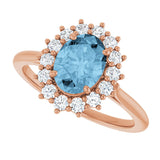 14K Gold Emerald Natural Sky Blue Topaz & Lab-Grown Diamond Halo-Style Ring - Rose Gold - view 5
