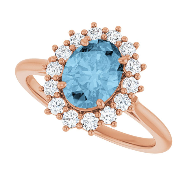 14K Gold Emerald Natural Sky Blue Topaz & Lab-Grown Diamond Halo-Style Ring - Rose Gold - view 5