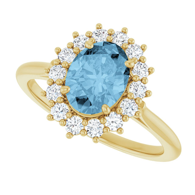 10K Gold Emerald Natural Sky Blue Topaz & Lab-Grown Diamond Halo-Style Ring - Yellow Gold - view 5