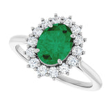10K Gold Emerald Lab-Grown Emerald & Lab-Grown Diamond Halo-Style Ring - White Gold - view 5