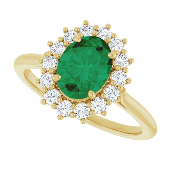 14K Gold Emerald Lab-Grown Emerald & Lab-Grown Diamond Halo-Style Ring - Yellow Gold - view 5