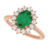 14K Gold Emerald Lab-Grown Emerald & Lab-Grown Diamond Halo-Style Ring - Rose Gold - view 5