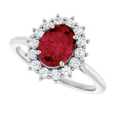 10K Gold Emerald Lab-Grown Ruby & Lab-Grown Diamond Halo-Style Ring - White Gold - view 5