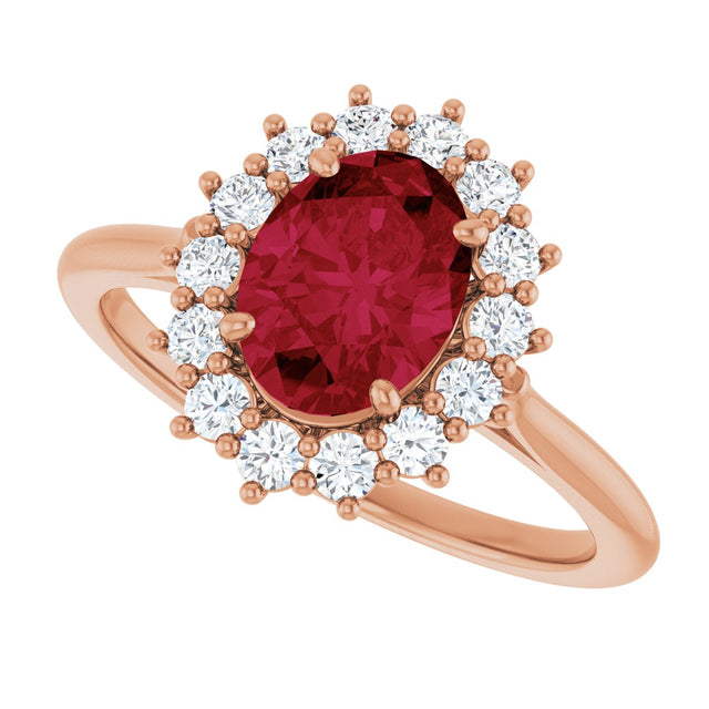 14K Gold Emerald Lab-Grown Ruby & Lab-Grown Diamond Halo-Style Ring - Rose Gold - view 5