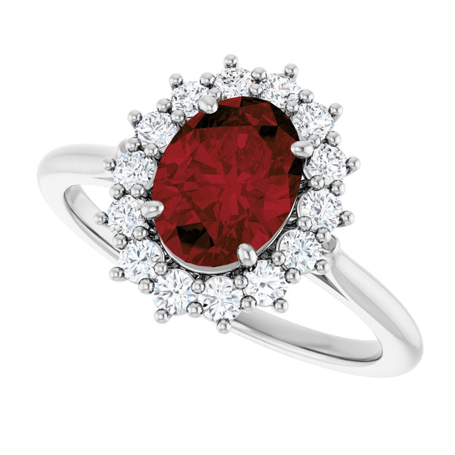10K Gold Emerald Natural Mozambique Garnet & Lab-Grown Diamond Halo-Style Ring - White Gold - view 5