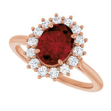 14K Gold Emerald Natural Mozambique Garnet & Lab-Grown Diamond Halo-Style Ring - Rose Gold - view 5