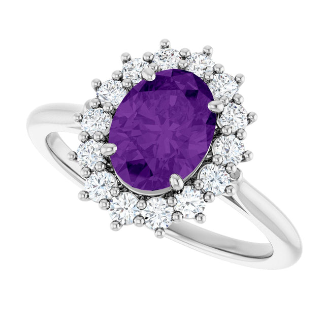 10K Gold Emerald Natural Amethyst & Lab-Grown Diamond Halo-Style Ring - White Gold - view 5