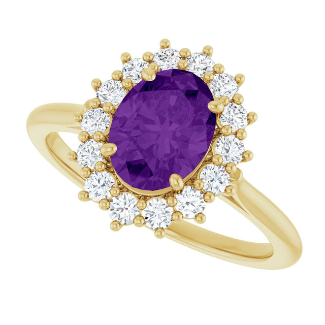 10K Gold Emerald Natural Amethyst & Lab-Grown Diamond Halo-Style Ring - Yellow Gold - view 5