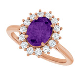 14K Gold Emerald Natural Amethyst & Lab-Grown Diamond Halo-Style Ring - Rose Gold - view 5