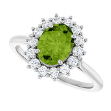 10K Gold Emerald Natural Peridot & Lab-Grown Diamond Halo-Style Ring - White Gold - view 5