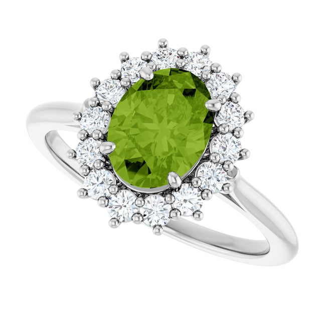 10K Gold Emerald Natural Peridot & Lab-Grown Diamond Halo-Style Ring - White Gold - view 5